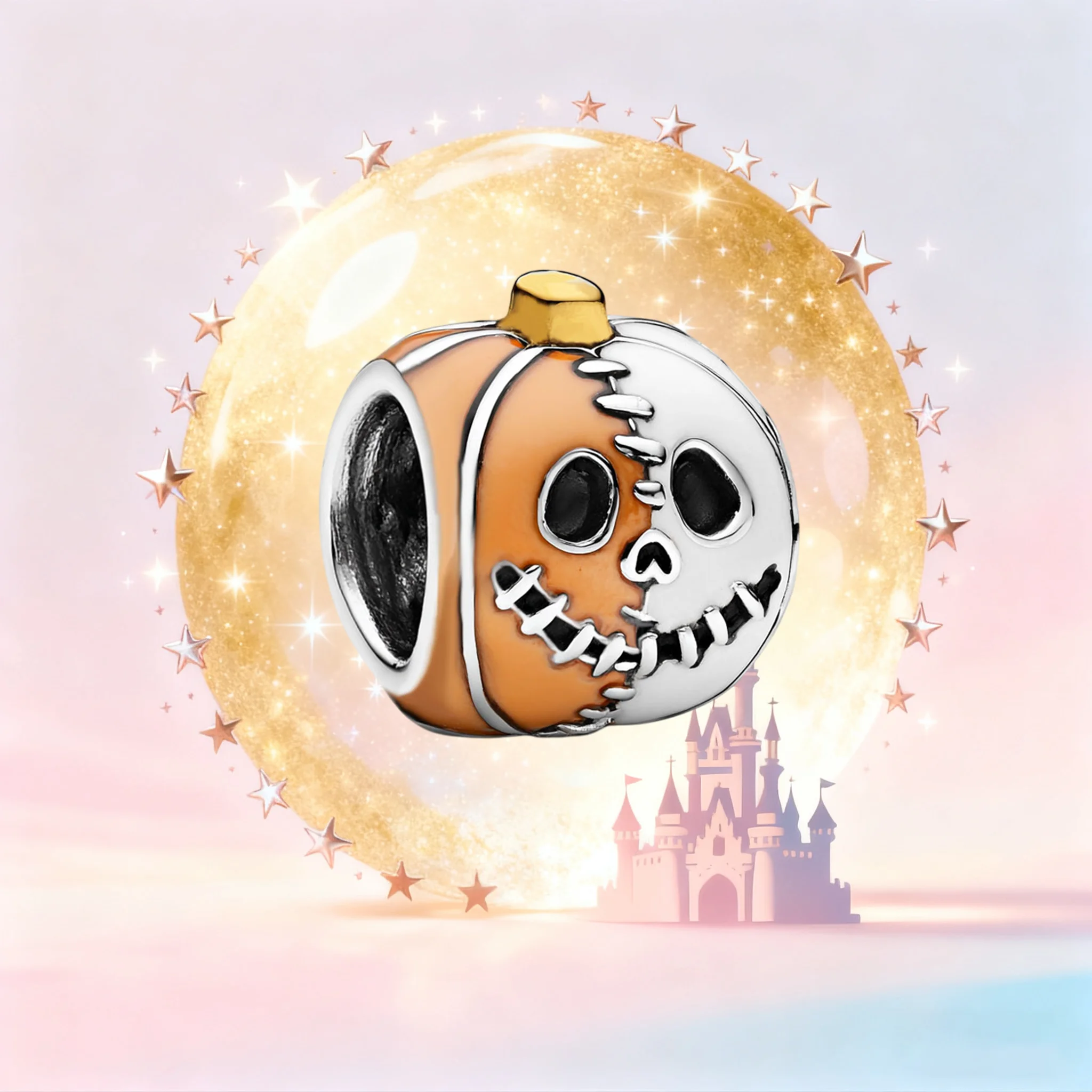 

Disney S925 Sterling Silver Nightmare Before Christmas Jack Pumpkin Charm Bead Fit Snake Bone Chain Bracelet Fashion Jewelry