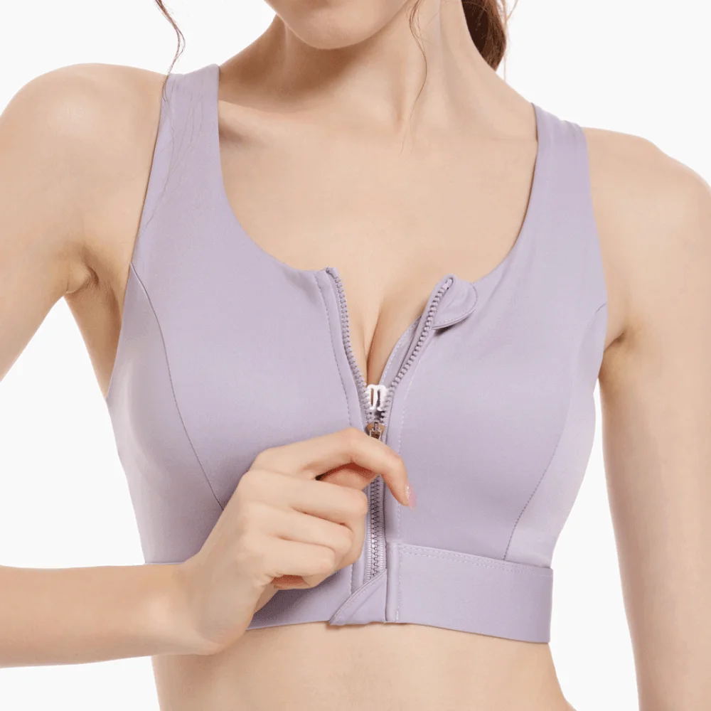 حمالة صدر رياضية بسحاب أمامي عالي التأثير، وسادة واحدة، ملابس داخلية لليوجا بقصة ضيقة، ملابس داخلية مضادة للترهل، حمالة صدر رياضية للياقة البدنية