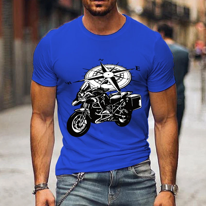 Adventure Motorcycle Men\'s Tshirt Funny Compass Graphic Shirt Hip Hop Streetwear Harajuku Short Sleeve Loose Motorcycle T-shirts