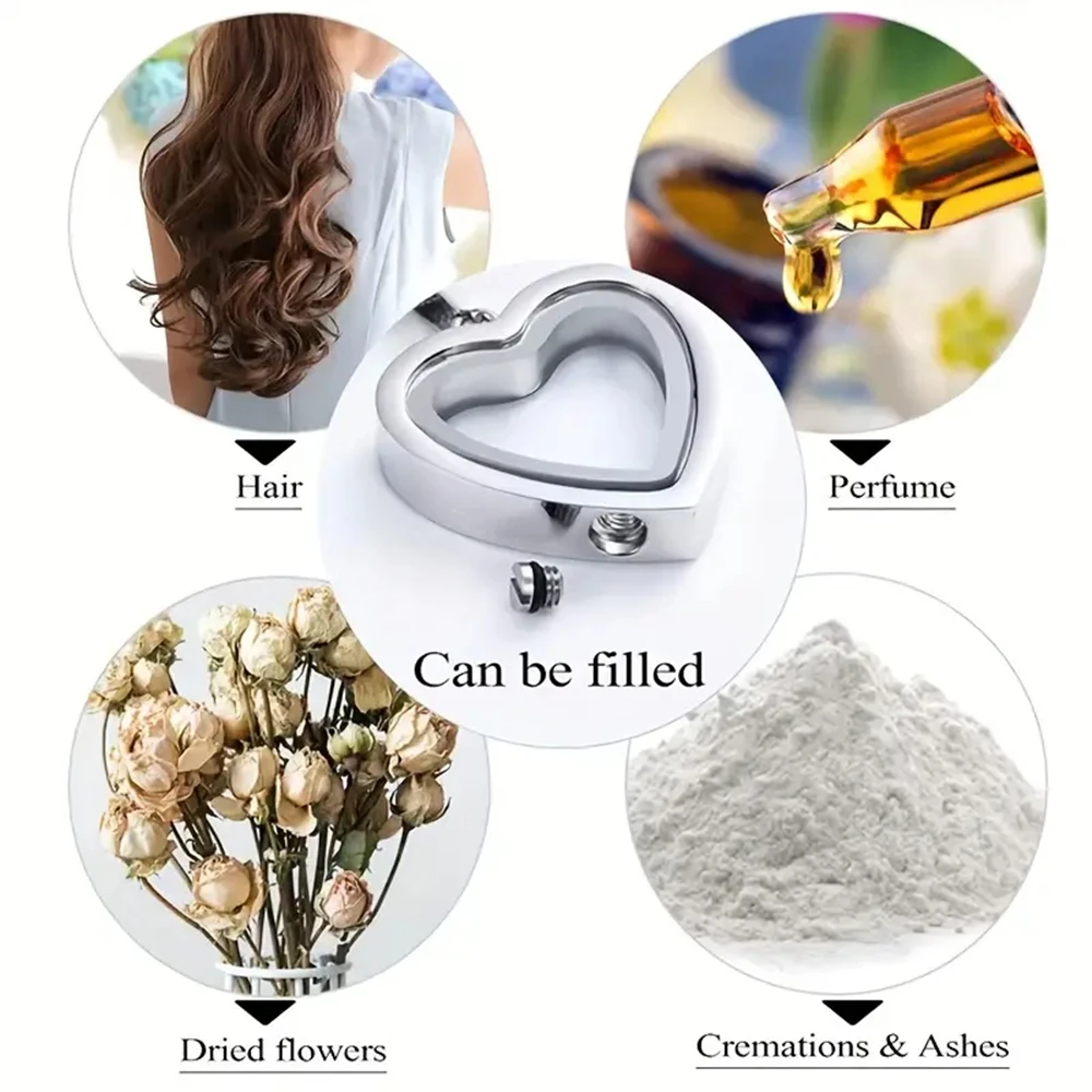 Glass Cremation Jewelry Necklace for Ashes Heart Memorial Lockets for Ashes Stainless Steel Keepsake Urn Ashes Pendants
