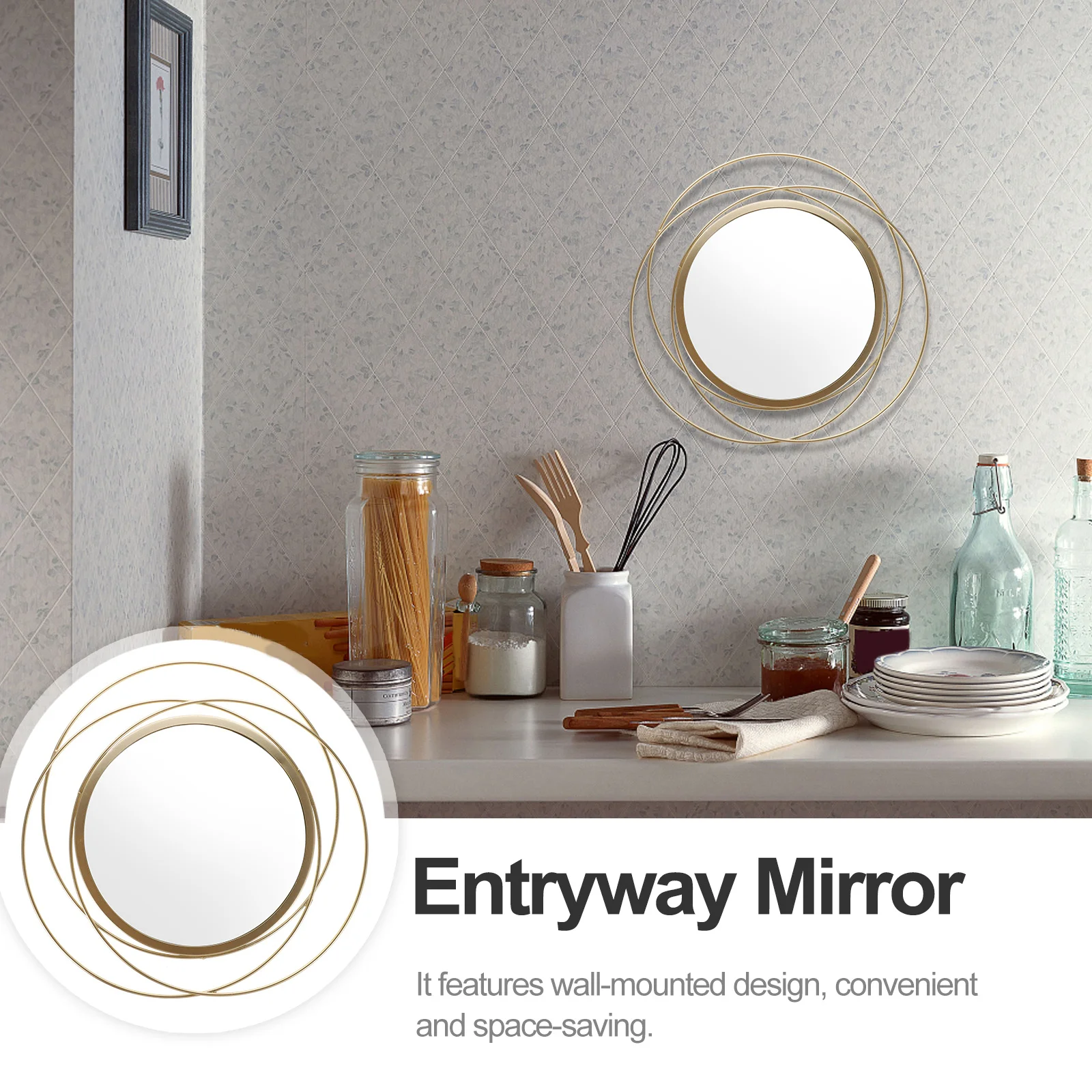 

1Pcs Wall Mounted Mirror Vintage Round Frame Suitable for Bar Hotel Guesthouse Interior Decoration Wall Mirror