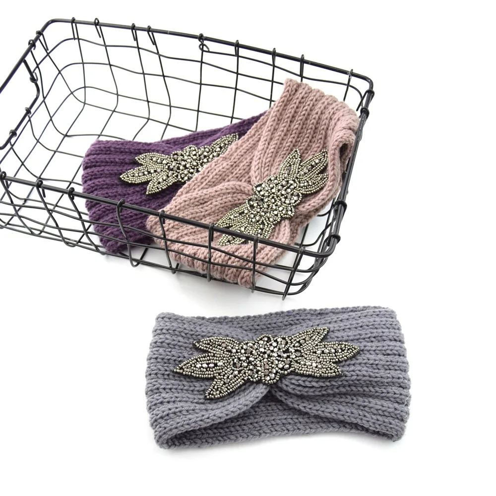 Edelstein-Stirnbänder, elastisch, Ohrenwärmer, gestrickt, Kopfbedeckung, Turban, breite Krempe, Kopfbedeckung für Damen und Mädchen, Wintermode, Haar-Accessoires – Detail 6