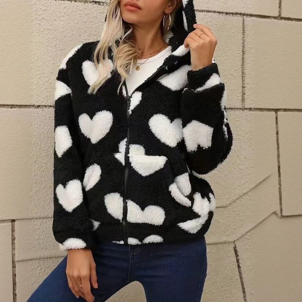 

Double-Sided Furry Zipper Hooded Open Cardigan Casual Women's Autumn Winter Jacket European And American Style