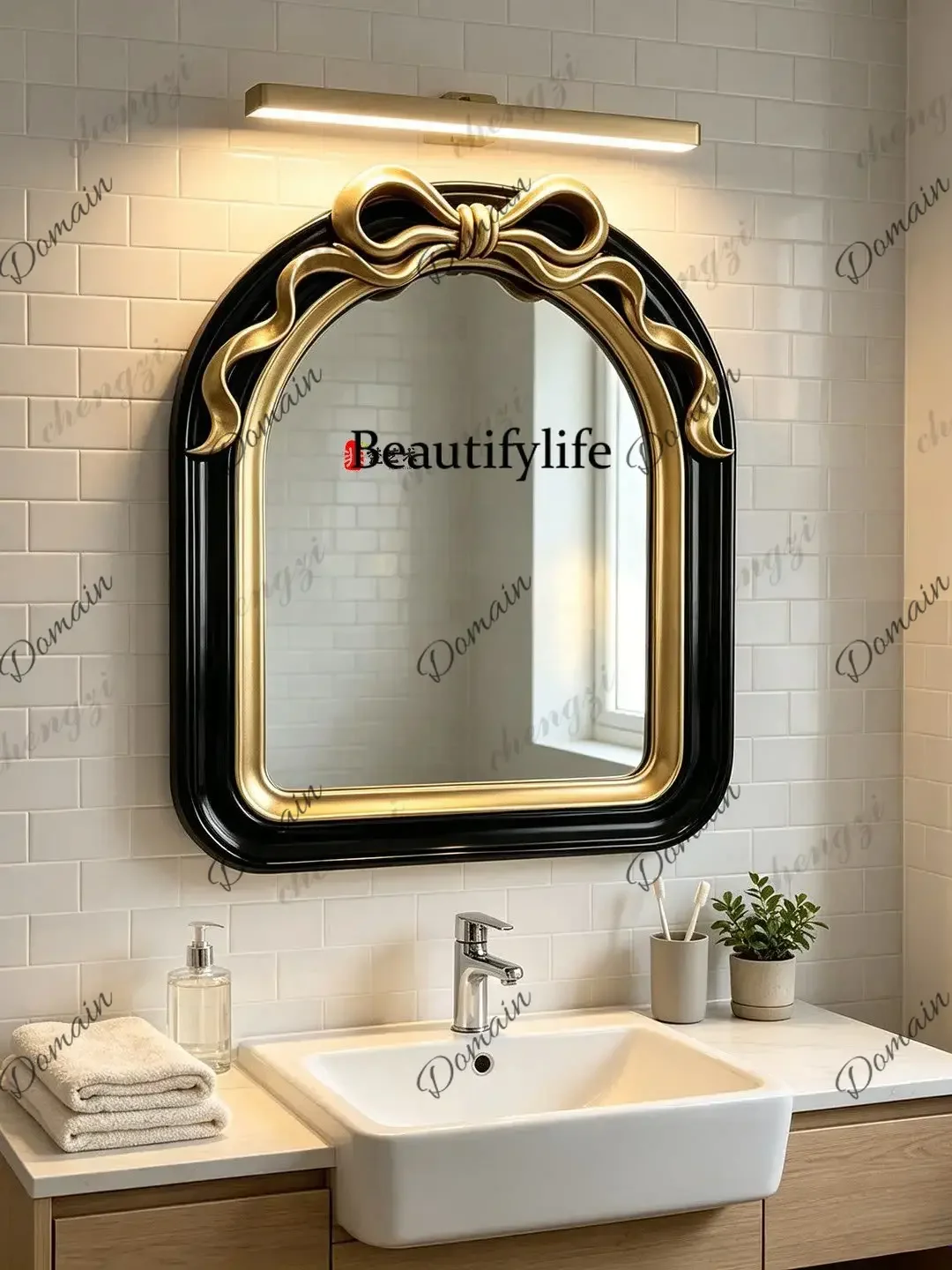YFC French Smart Bathroom Mirror American Retro Fireplace Decorative Mirror Wall Hanging Toilet, Dressing Mirror
