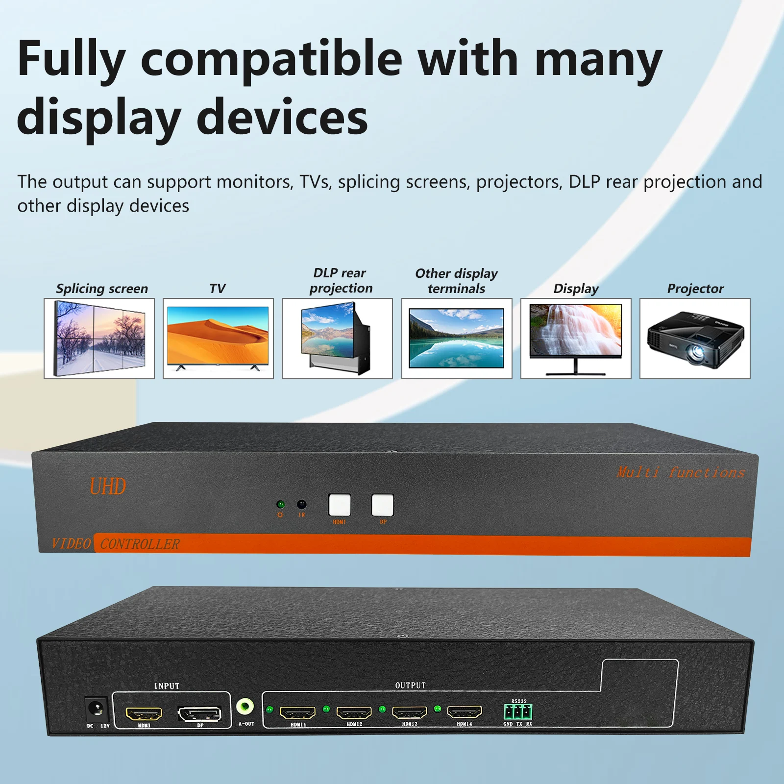 4K Video Wall Controller 1in 4out 1X4 Processor Ultra Hd Ondersteunt Dp Point-To-Point Ingang Hdmi-Compatibele 1.4 + Dp1.2 Splicing Box