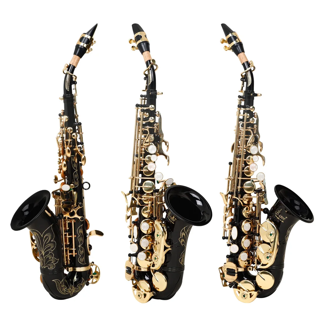 Wholesale Bb Brass Wind Instrument Black Gold Keys Soprano Saxophone