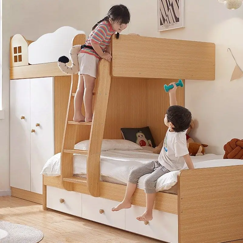 Staggered upper and lower beds with wardrobe bed dislocation type upper and lower high and lower beds small apartment type