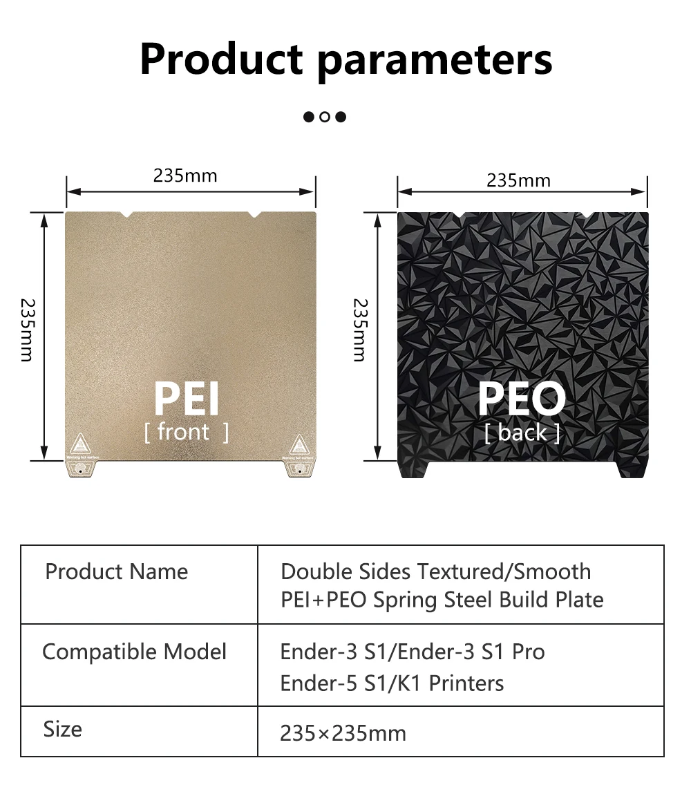 PEO PET PEI Spring Steel Plate 3D Printer Hotbed For Creality K1 Heatbed Build Plate For K1 Max Ender-5 S1 Ender-3 S1 S1 Pro