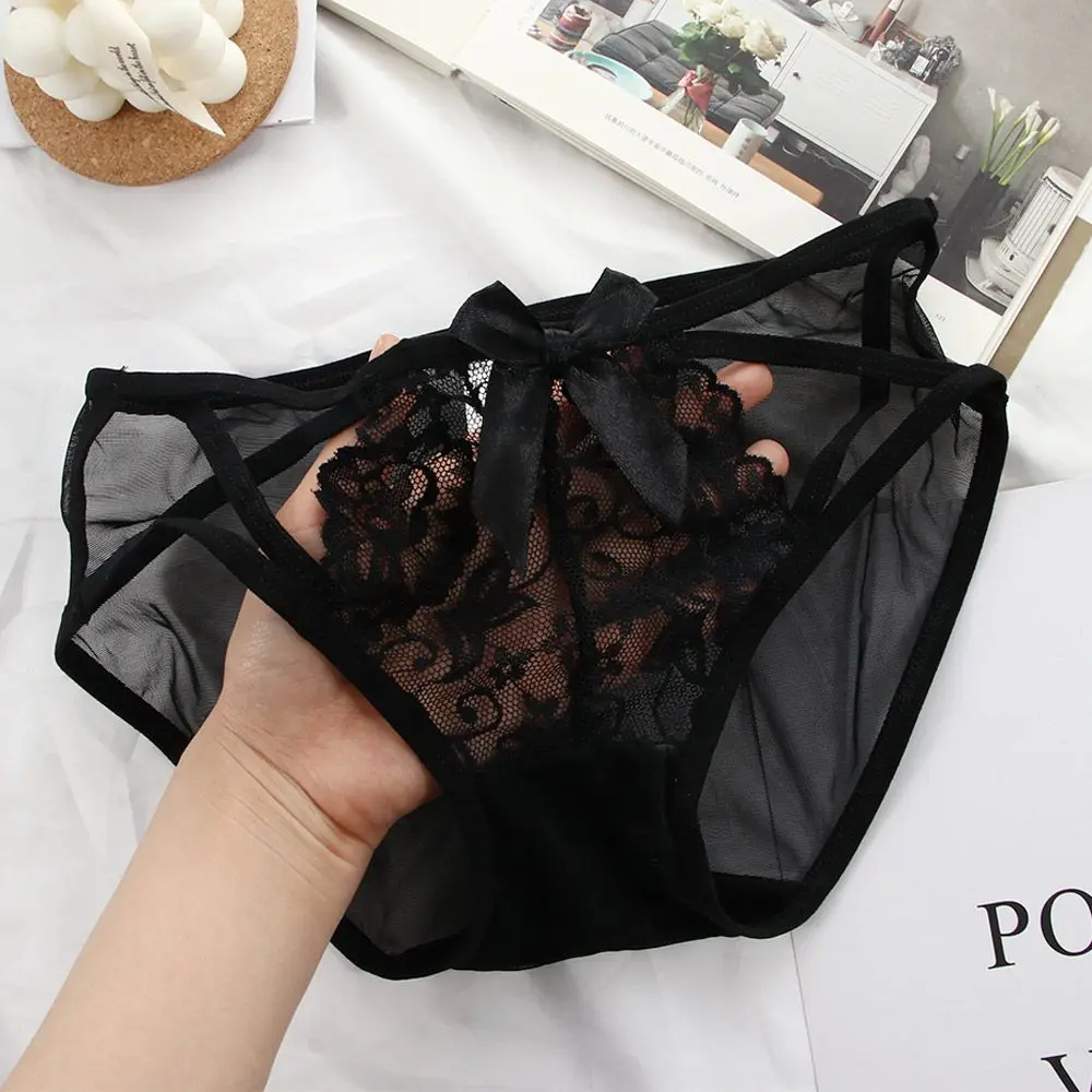 Fashion Sexy Black Lace Hollow Out Women Panties Low waist Thin Mesh Seamless Briefs Cotton Crotch Lingerie