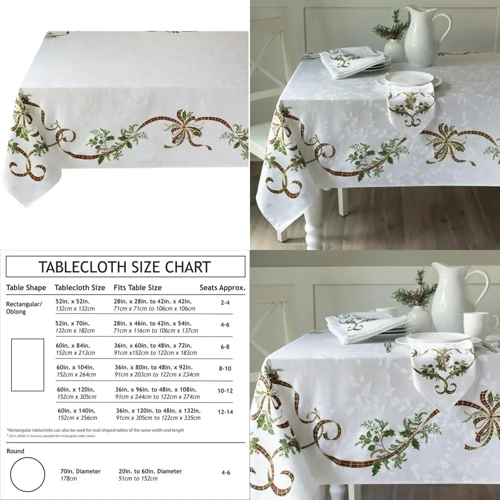 

Merry Ribbons Jacquard Fabric Tablecloth for Christmas, Winter Holidays (60x104 Rectangular)