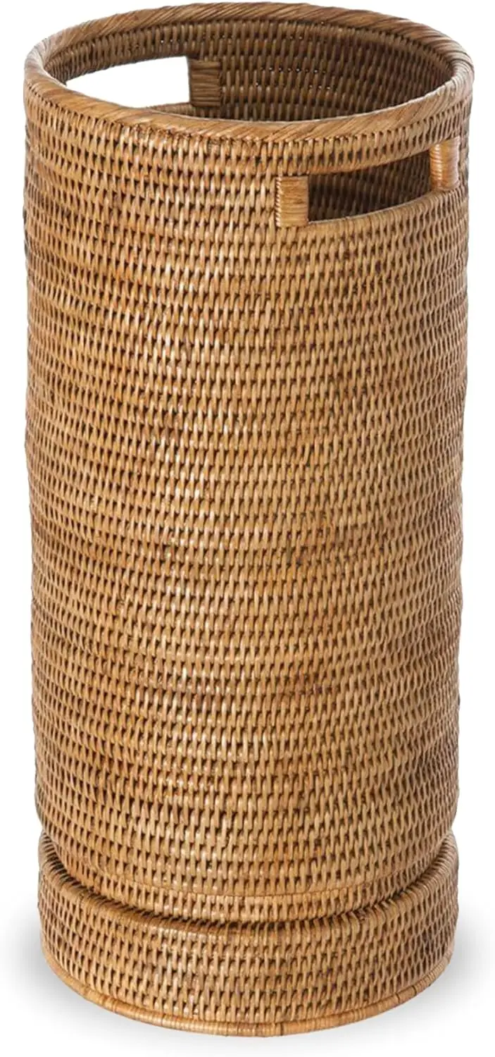 

La Jolla Rattan Umbrella Stand, Handmade, Honey Brown, Umbrella Holder, Sturdy, Walking Sticks, Canes, Entryway, Mudroom