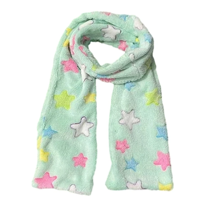 Women Colorful Star Pattern Scarf Winter Soft Thick Plush Long Warm Scarf Y2K Girls Casual Furry Neckerchief for Office School