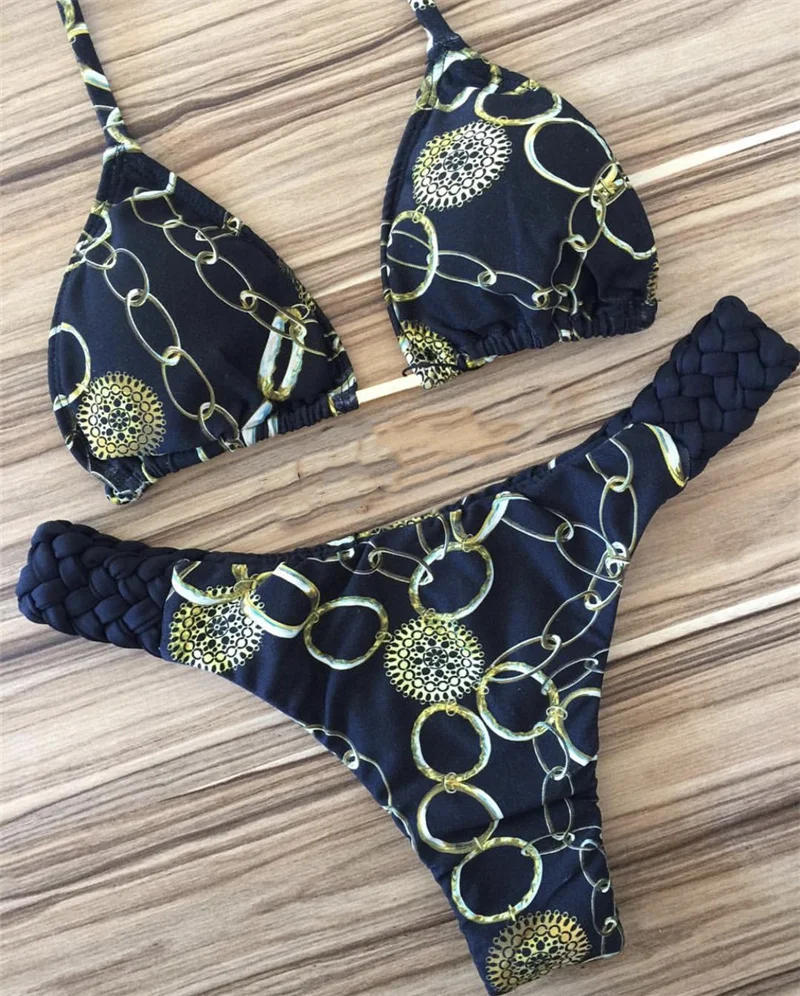 Seksowny kwiatowy Bikini we wzory strój kąpielowy 2023 moda lato kąpiący się kostium kąpielowy kobiety Halter Bikini zestaw dwuczęściowy garnitur