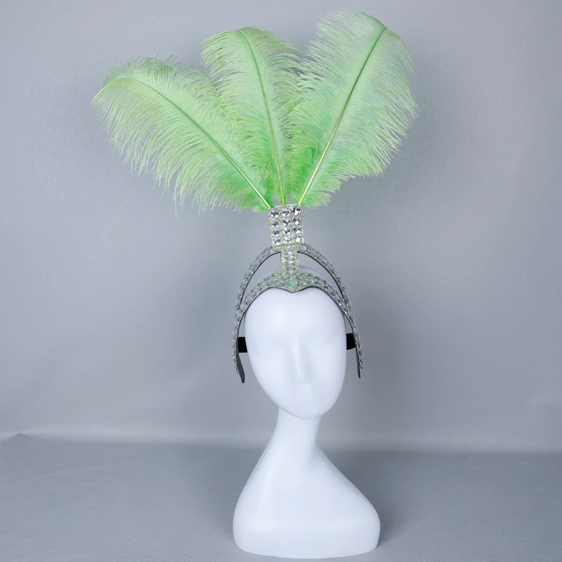 Carnival Headpiece Rhinestones Feather Headdress Samba Costume Halloween Party Bar Stage Performances Crown Dance Wings Parade 6