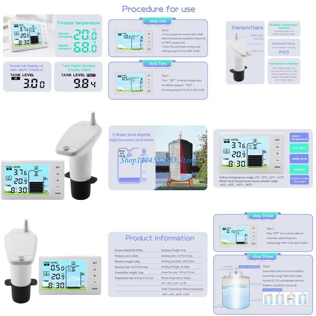 

Y6GD Water Detector Ultrasonic Water Depth Meter Transmitter Receiver