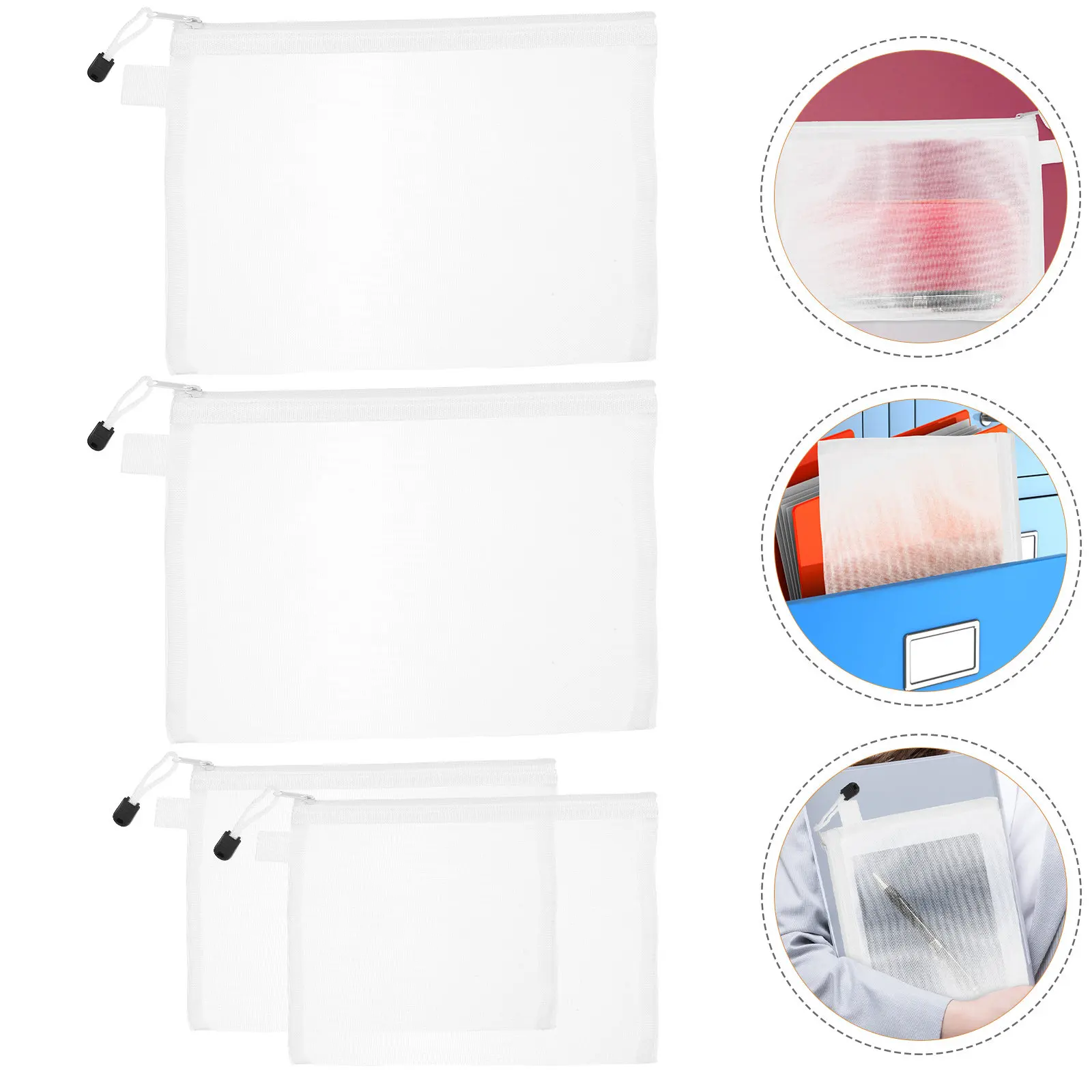 4Pcs Document Pouch Mesh Zipper Bag File Organizer Case for Office School Stationery Storage File Container