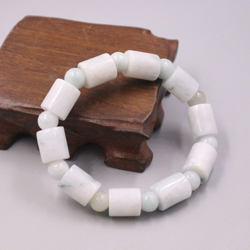 Natural Grade A Jade Jadeite Men Women Glossy Smooth Round Column Beads Bracelet