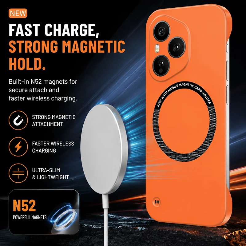 Coque de téléphone sans cadre originale pour Honor 400 Pro 400Pro 5G Global Chine, en PC rigide, compatible avec la charge magnétique sans fil, couleur bonbon, coque arrière