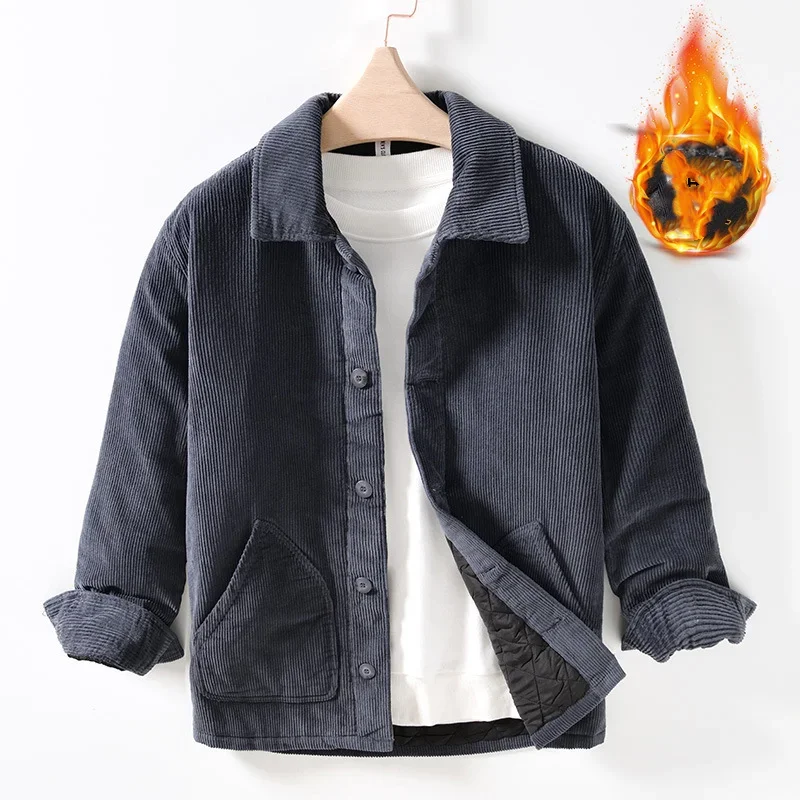 

Winter Vintage Corduroy Casual Loose Size Fashion Versatile Cotton Coat Polo Neck Warm Loose Cotton Coat Coat