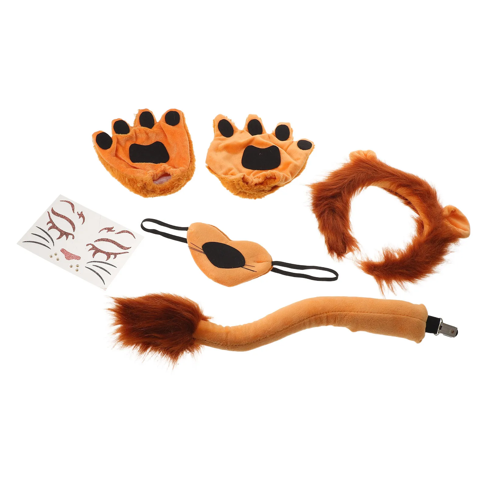 

1Set Halloween Lion Cosplay Costume Realistic Ear Headband Tail Jungle Outfit Lion Animal Dress Up Costume