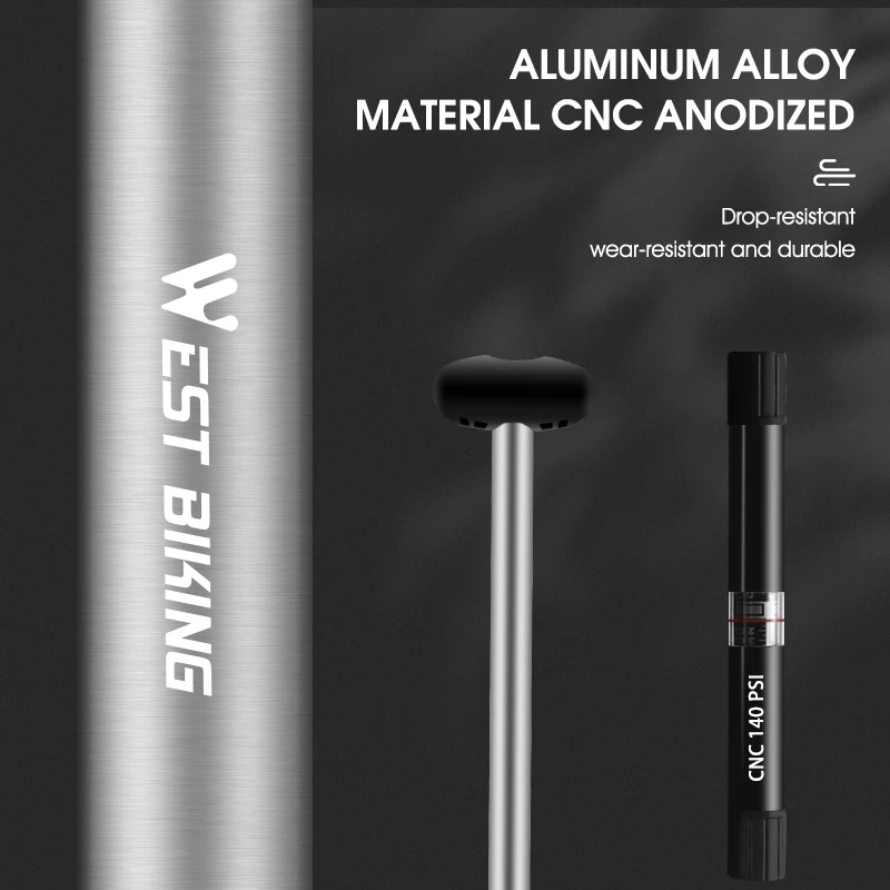 مضخة دراجة محمولة من WEST BIKING، خرطوم طويل، مضخة قدم للدراجة مع مقياس بريستا وصمام شريدر، ملحقات مضخة هواء لإطارات الدراجات