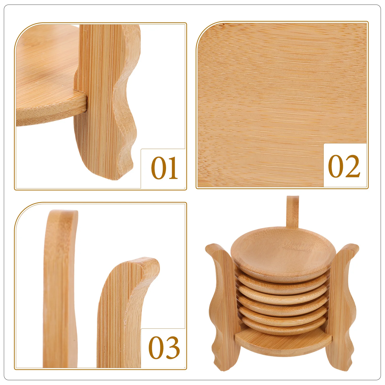 

1Set Round Bamboo Coasters Coaster Holder Sturdy Practical for Tea Coffee Beverage Surface Protection Table Accessory