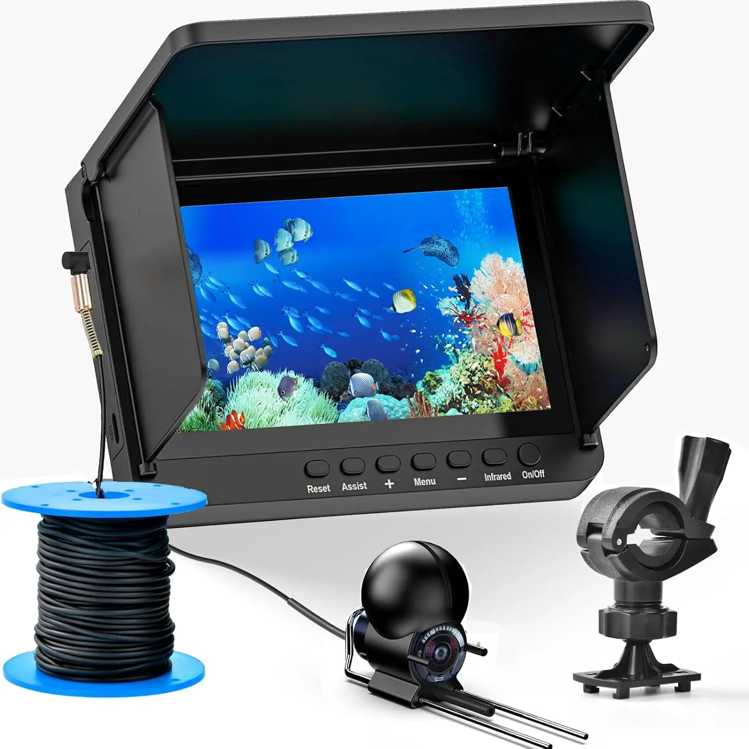

5" Portable Underwater Fishing Camera, 220° Wide Angle Night Vision, IP65 Host, 30M Cable, 8000mAh Battery for Ice, Lake, Boat