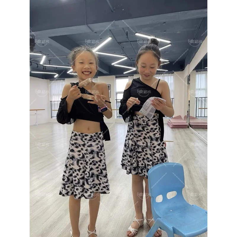 Kids Dresses for Girls Latin Dance Dress Short Sleeve Ballroom Competition Practice Solid Tango Stage Performance Costumes