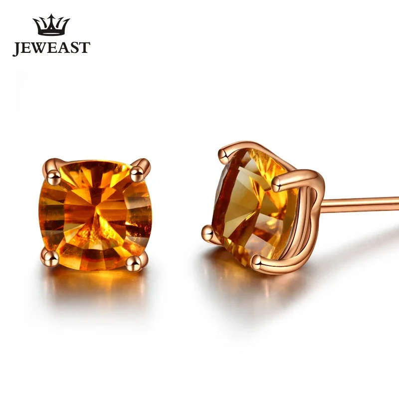 

Серьги из чистого золота 18 карат с натуральным цитрином, настоящие серьги из цельного золота AU 750, модные ювелирные изделия с бриллиантами, хит продаж, новинка 2025 г.