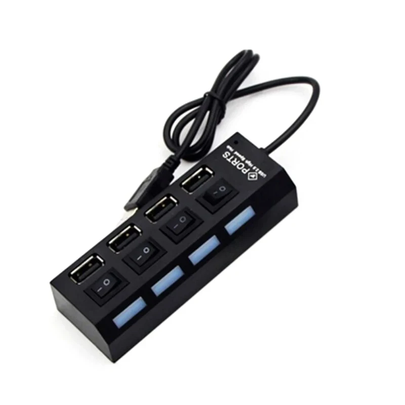 4-Port USB Hub Switch Extension Splitter With ON/OFF LED Indicator Multiple Expander For PC Laptop Desktop MacBook Accessories