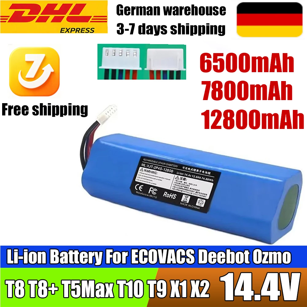 Batteria di ricambio da 12800 mAh per aspirapolvere robot Ecovacs Deebot Ozmo 950, X1 Omni, X1 Turbo, X1 Plus, T8/T8+, T9/T9+, T10/T10+.