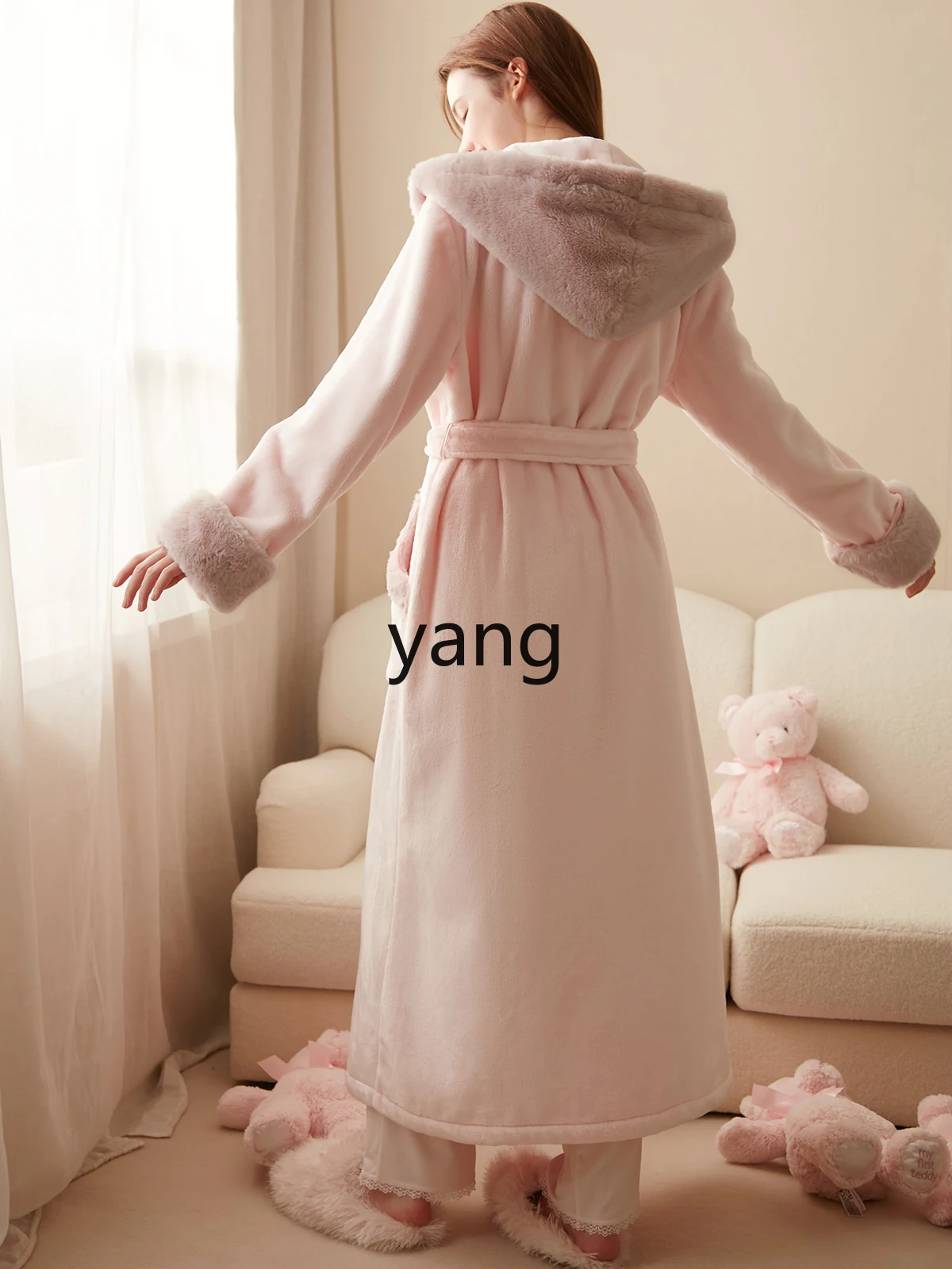 LMM coral fleece nightgown women's winter long flannel plush plush thickened