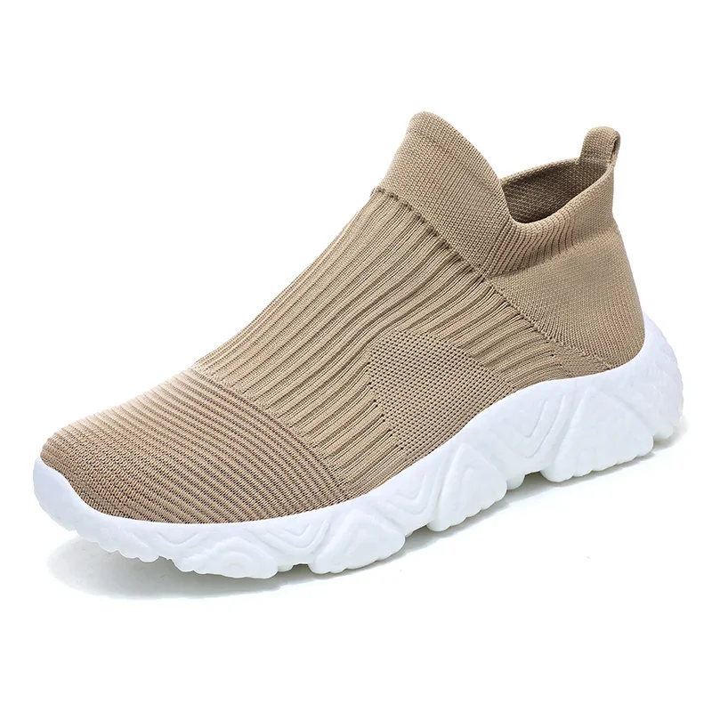 Outdoor Sneakers Low Top Casual Shoes Breathable Sock Shoes Mesh Women Men Running Shoes Slip on Solid Color Plus Size 36-44