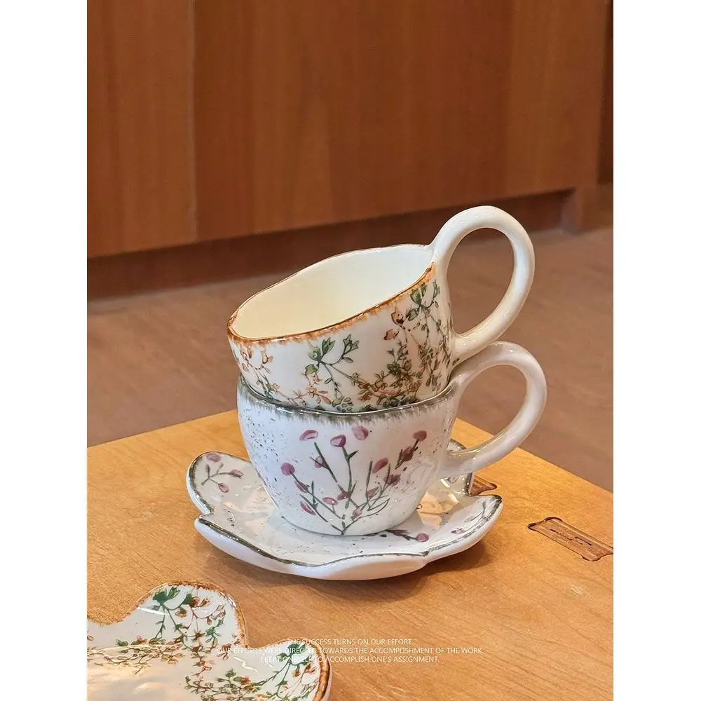 

Kangaroo 1set Vintage Floral Ceramic Teacup Saucer Set English Afternoon Tea Cup Ins Aesthetic Retro Coffee Mug Porcelain Table