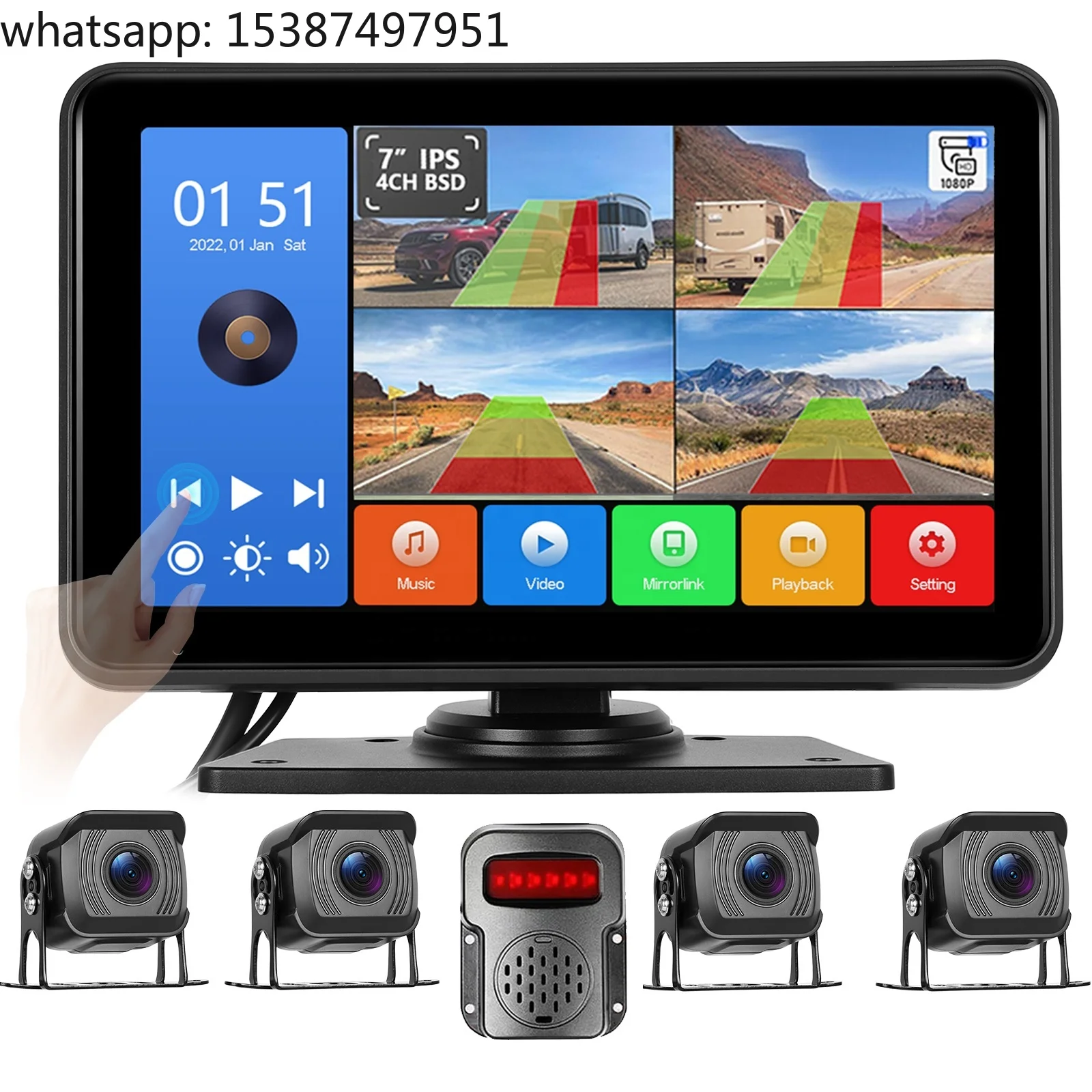 For AI Vehicles and Pedestrians Detection 7 Inch 4 Channels Monitor Backup Camera With Outside Voice Alarm BSD System for Truck