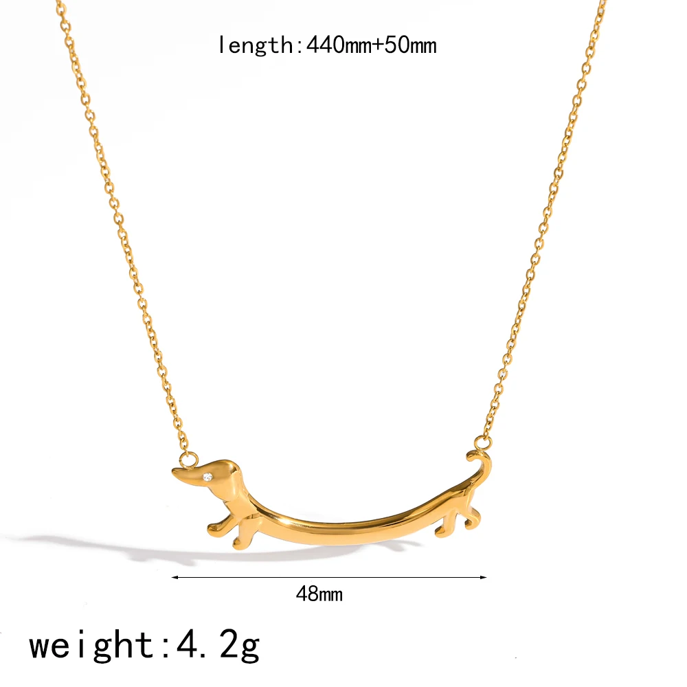 Niedliche Dackel-Anhänger-Halskette für Frauen, Haustier-Schmuckset, 18K vergoldeter 316L Edelstahl-Schmuck, Geschenke – Detail 7
