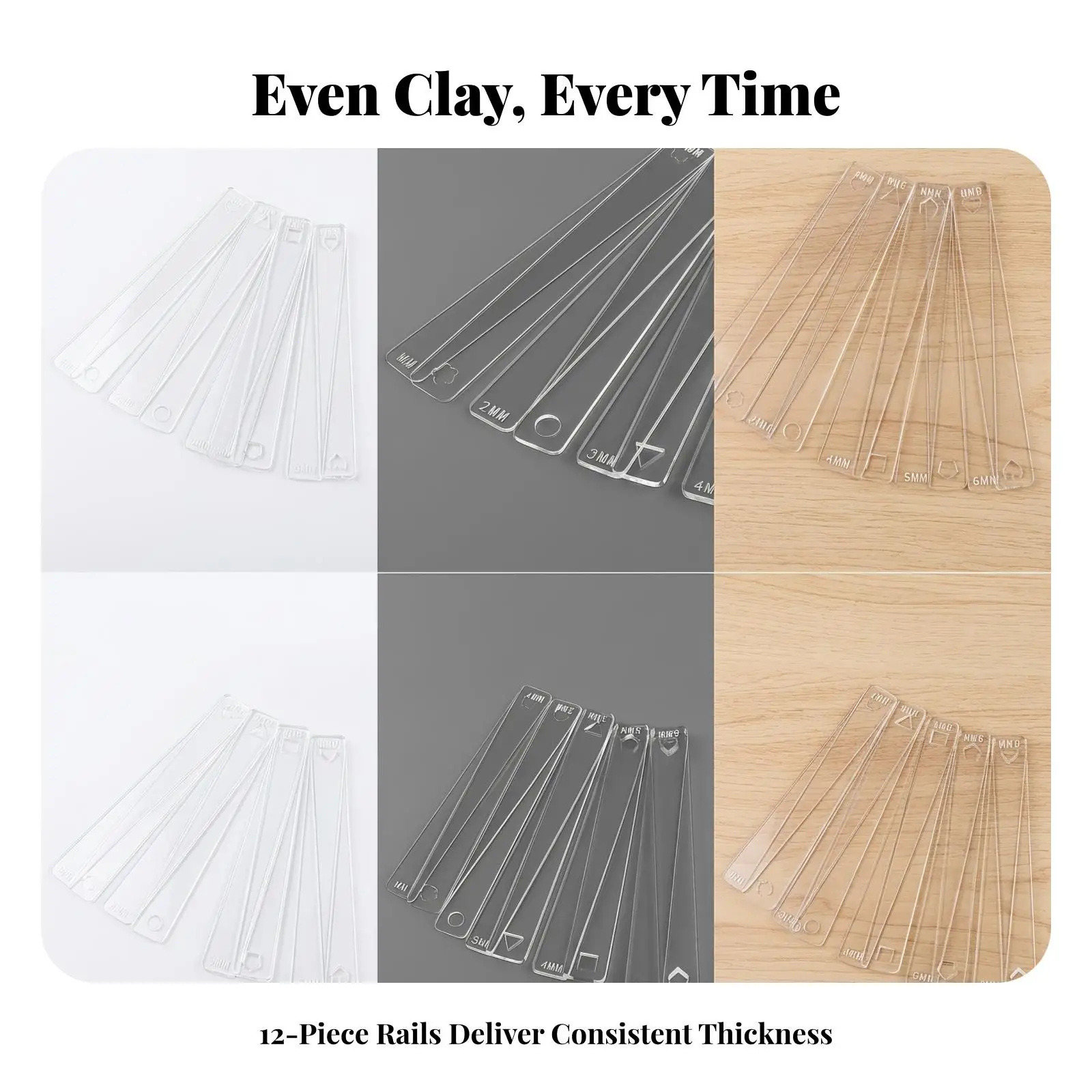 Acrylic Clay Thickness Guide Ruler Set for Pottery Measuring Gauge with Clear Mm Markings for Crafting Tools