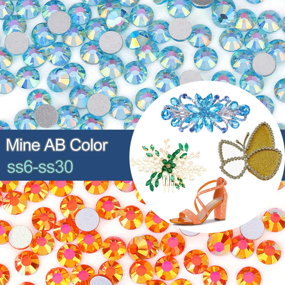 

Mine AB SS6-SS30 Non Hotfix Rhinestones High Quanlity Glass Silver Back Nail Crystal Flatback Strass gor DIY Vestido Deraction