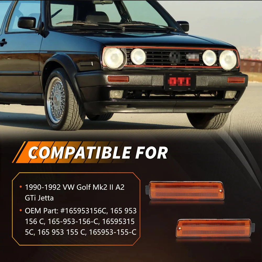 2 قطعة المصد الأمامي الجانب ماركر بدوره مصباح إشارة العلب ل 1990-1992 VW Golf Mk2 II A2 GTi Jetta لا لمبة/المقبس وشملت #2