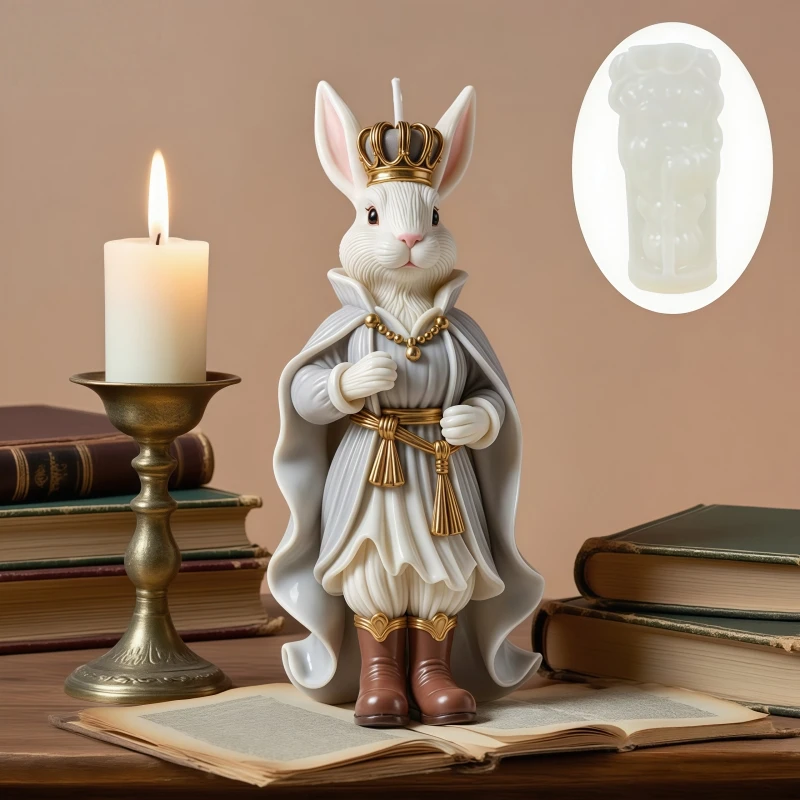 Rabbit Queen Statue Shape Candle Silicone Mold Bunny wearing Crown Rabbit Princess Shape Resin Ornament Silicone Mold