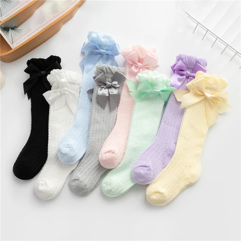 

0-3years New Kids Socks Cute Bow Knot Baby Girls Knee High Socking Soft Children Socks Princess Toddler Leg Warmers Party Gift