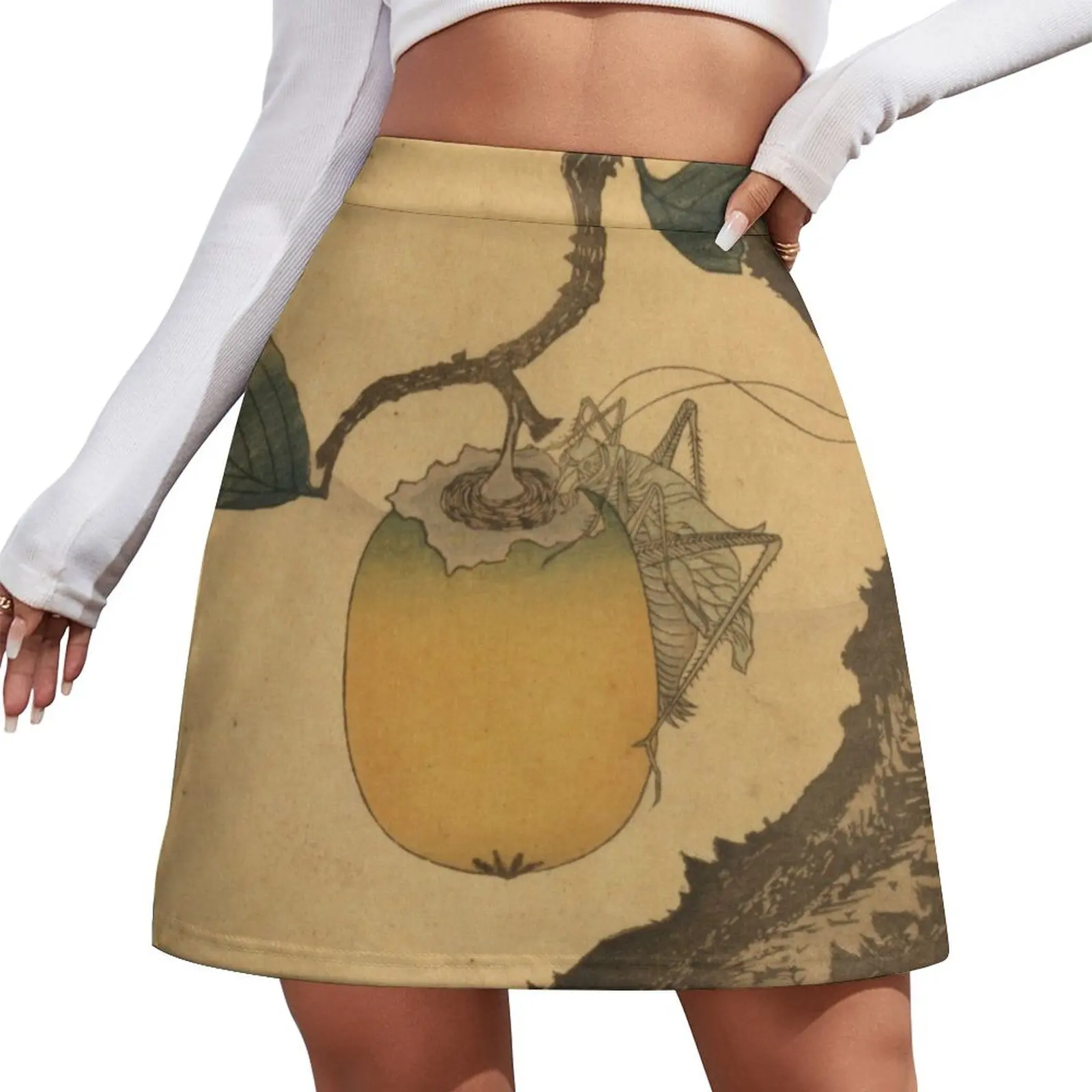 

a grasshopper eating a persimmon hanging on a tree limb Mini Skirt summer dress for women 2026 Women's skirt Women skirt