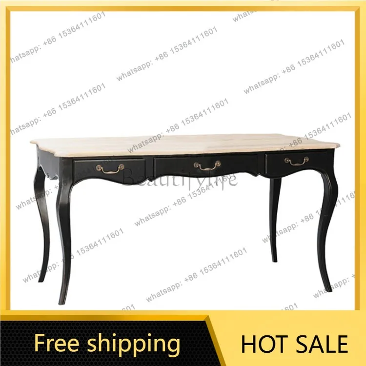 American retro desk European furniture old solid wood white calligraphy French computer desk