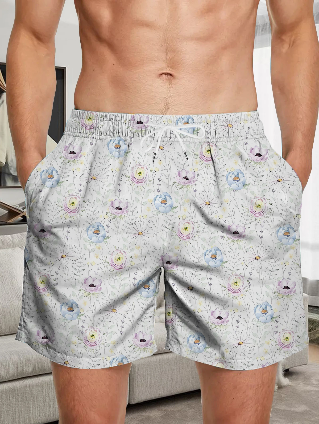 

Trendy All Over Digital Print Shorts Men Light Quick Dry Polyester Beach Bottoms