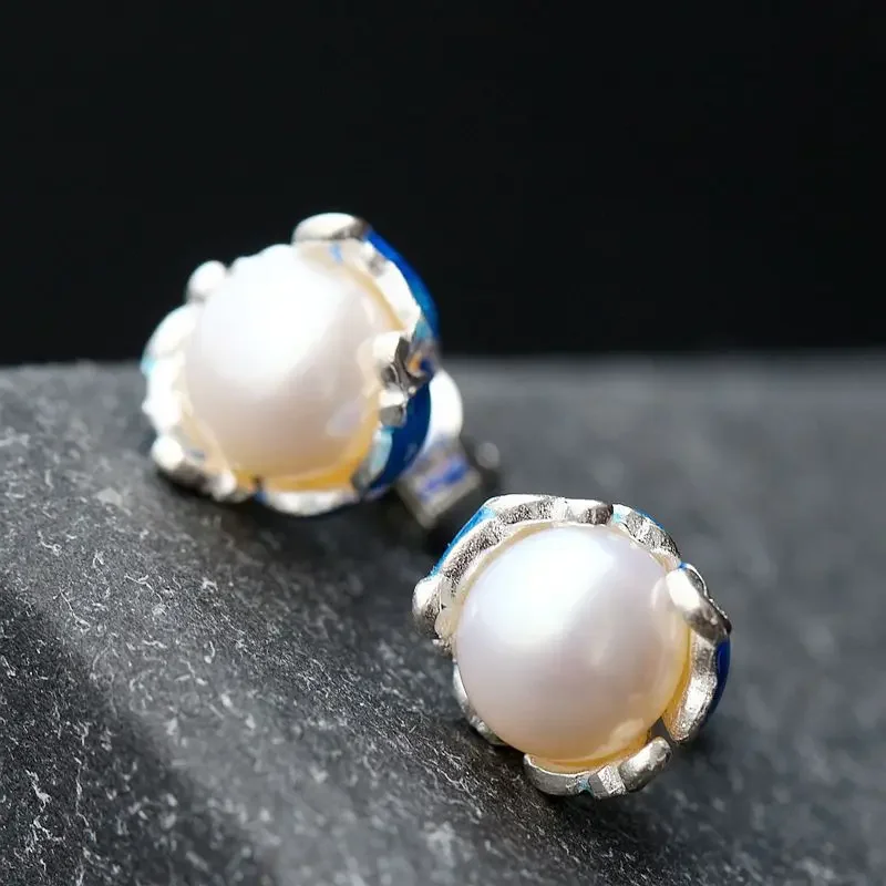 Bestlybuy Ecoworld Ge Jewelry Wholesale Natural Pearl Anti Allergy 925 Pure Tremella Nail Cloisonne Earrings