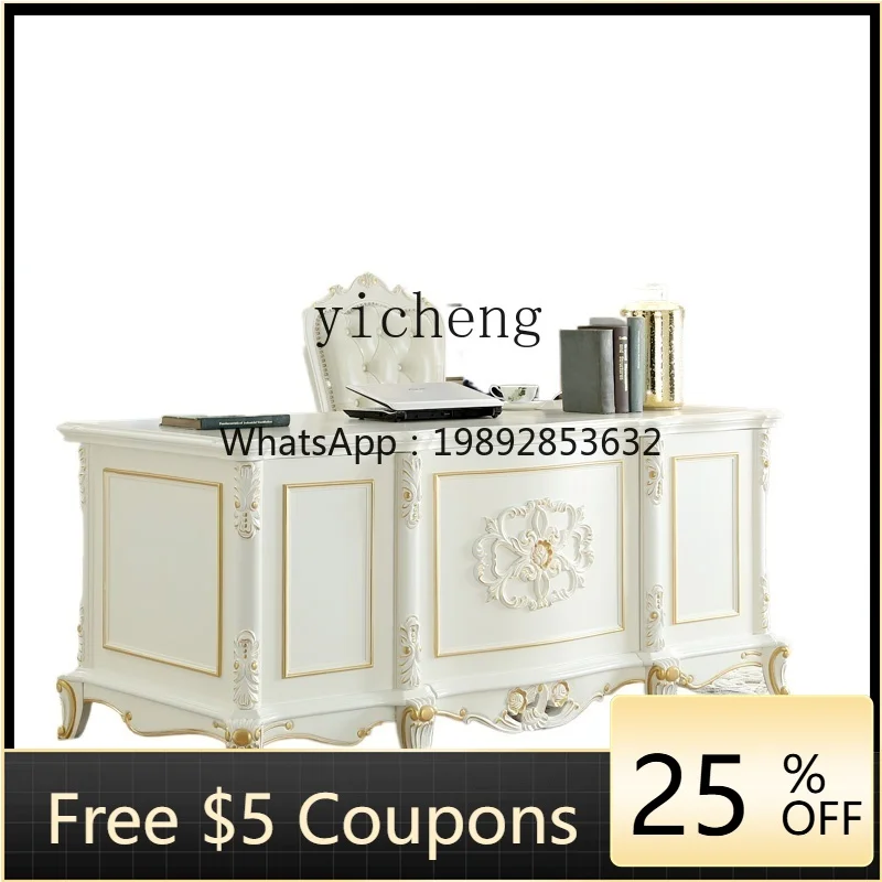 

XL desk solid wood carving flower computer desk household writing desk European