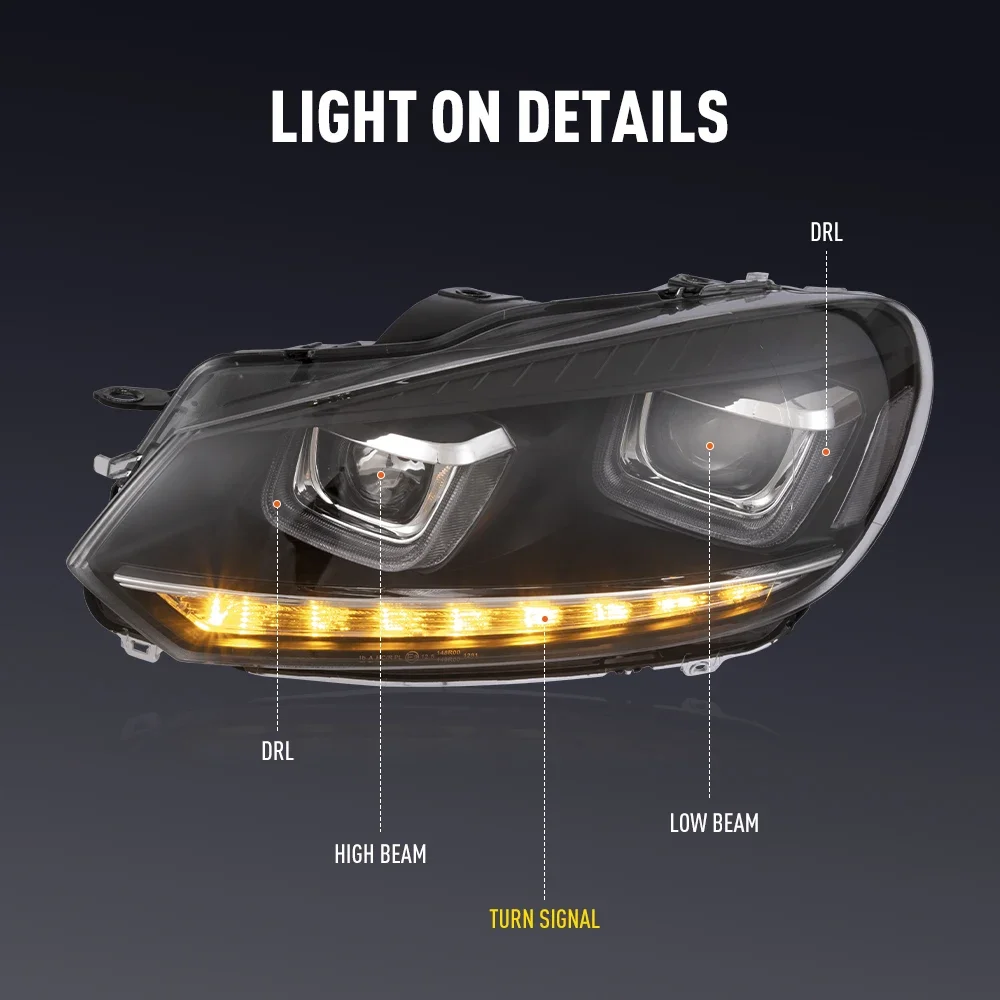 2 szt. Lampy przednie do stylizacji samochodu VW Golf6 MK6 2010-2014 LED Reflektory Światła do jazdy dziennej DRL Lampy sygnalizacyjne Akcesoria samochodowe