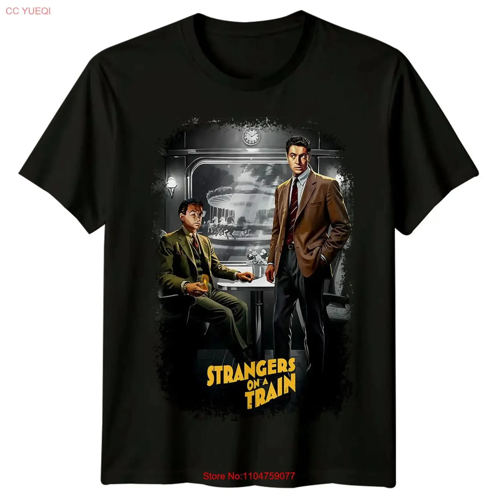 Camiseta inspirada en el póster de la película Strangers on a Train de 1951, estilo retro vintage, ligeramente lavada, ropa de diseñador, cómoda, unisex.