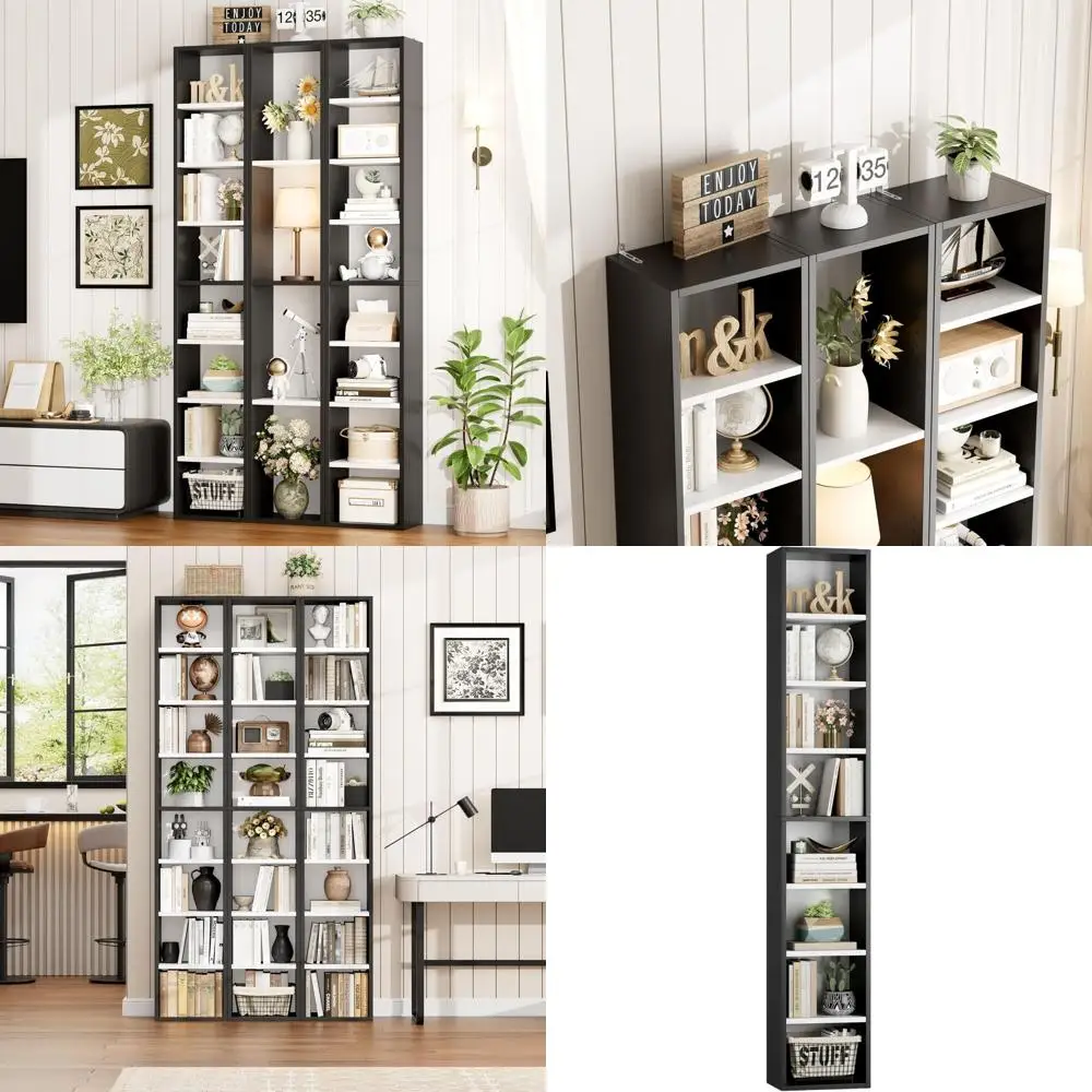 

8-уровневая узкая стойка-стеллаж для медиаустройств, регулируемый шкаф для хранения CD/DVD дисков 11,6x9,3x71 дюймов, высокая узкая книжная полка для дома или офиса, черный/белый