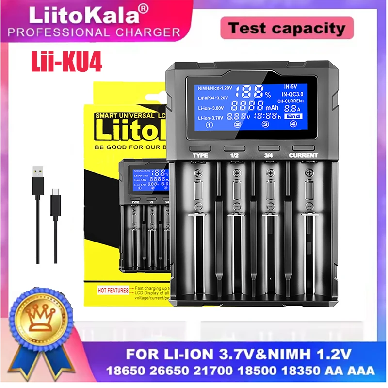 

Новый продукт Liitokala Lii-KU4, универсальное зарядное устройство 2-в-1 для 21700 18650 26650 16340 14500, литиевые аккумуляторные элементы